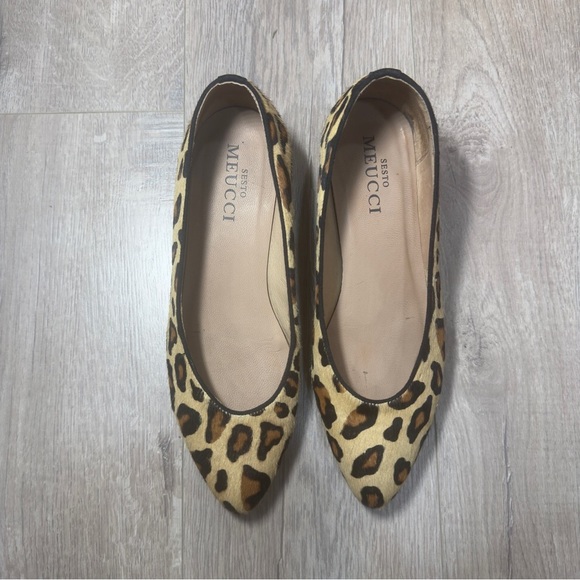Sesto Meucci Italy Genuine Calf Hair Leopard Shoes Flats Pointed Toe Size 8 - Picture 2 of 7